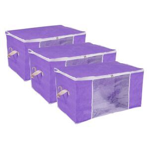 Clothes Storage Bag 3pcs Foldable Closet Organizers with Handles Purple
